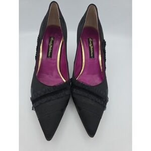 BEVERLY FELDMAN PUMPS, Black Satin Ribbon Pointy Toe Stiletto heel Shoes 8M